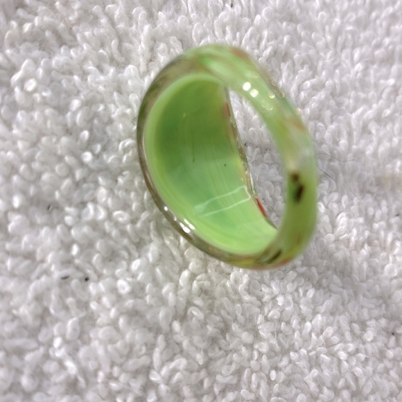 Vintage Art Glass Handmade Green Red Black Gold Glitter Band Ring - Picture 10 of 11